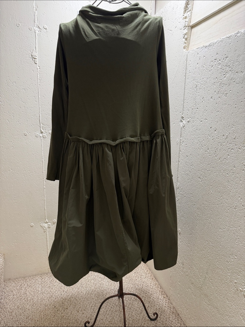 Mixed Fabric Dark Olive Long Sleeve Dress by Rundholz
